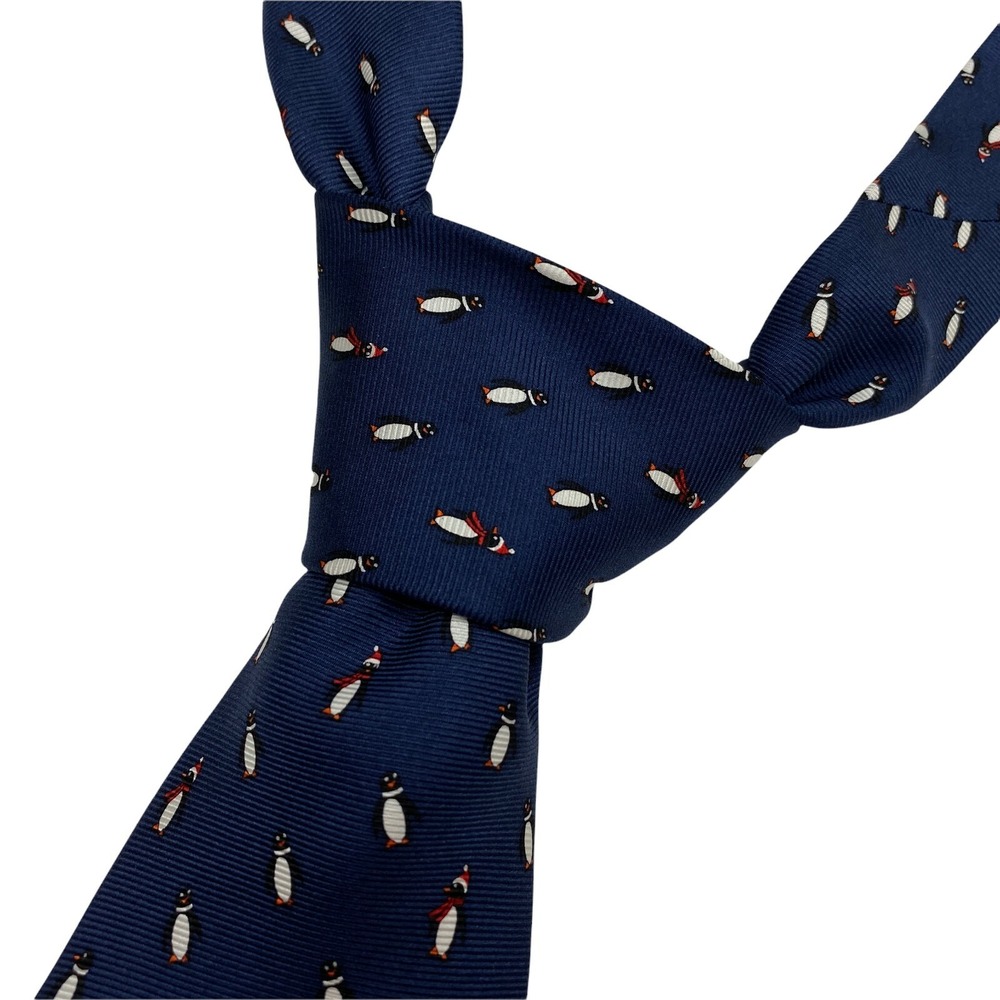 Tommy Hilfiger Tie Mens Blue Penguin Holiday Winter Scarf Print Silk Necktie